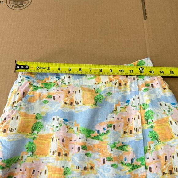 🍁 Cynthia Rowley Linen Blend Novelty Coastal Vacation Print True Wrap Midi Skirt - Picture 11 of 13